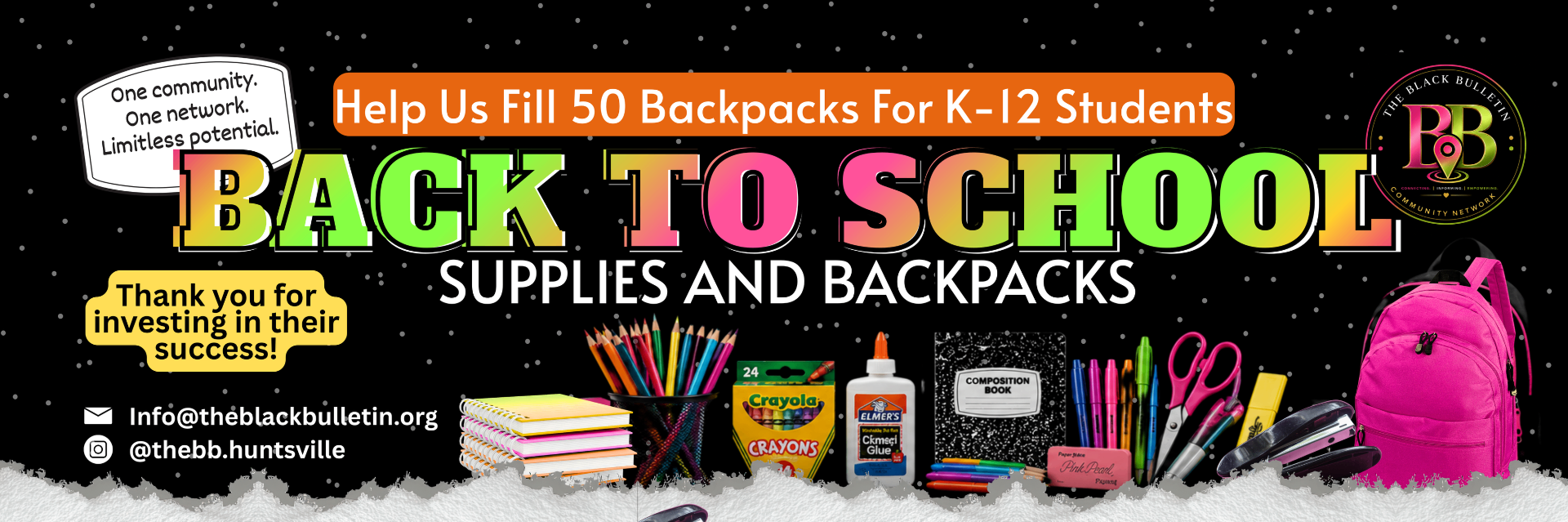TBBCN Back to School Supplies & Backpacks Drive — Help us fill 50 backpacks for K-12 students
